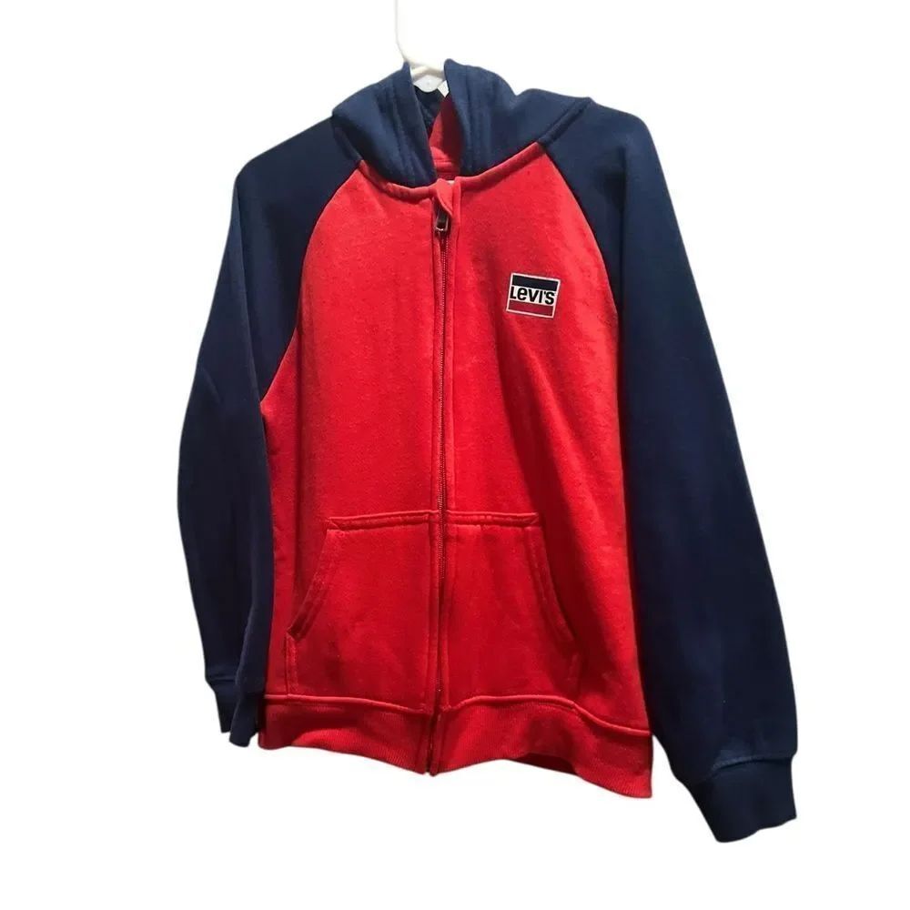 L evi’s Kids Zip-Up Hoodie – Red & Navy – Size 7 (6–7Y)
